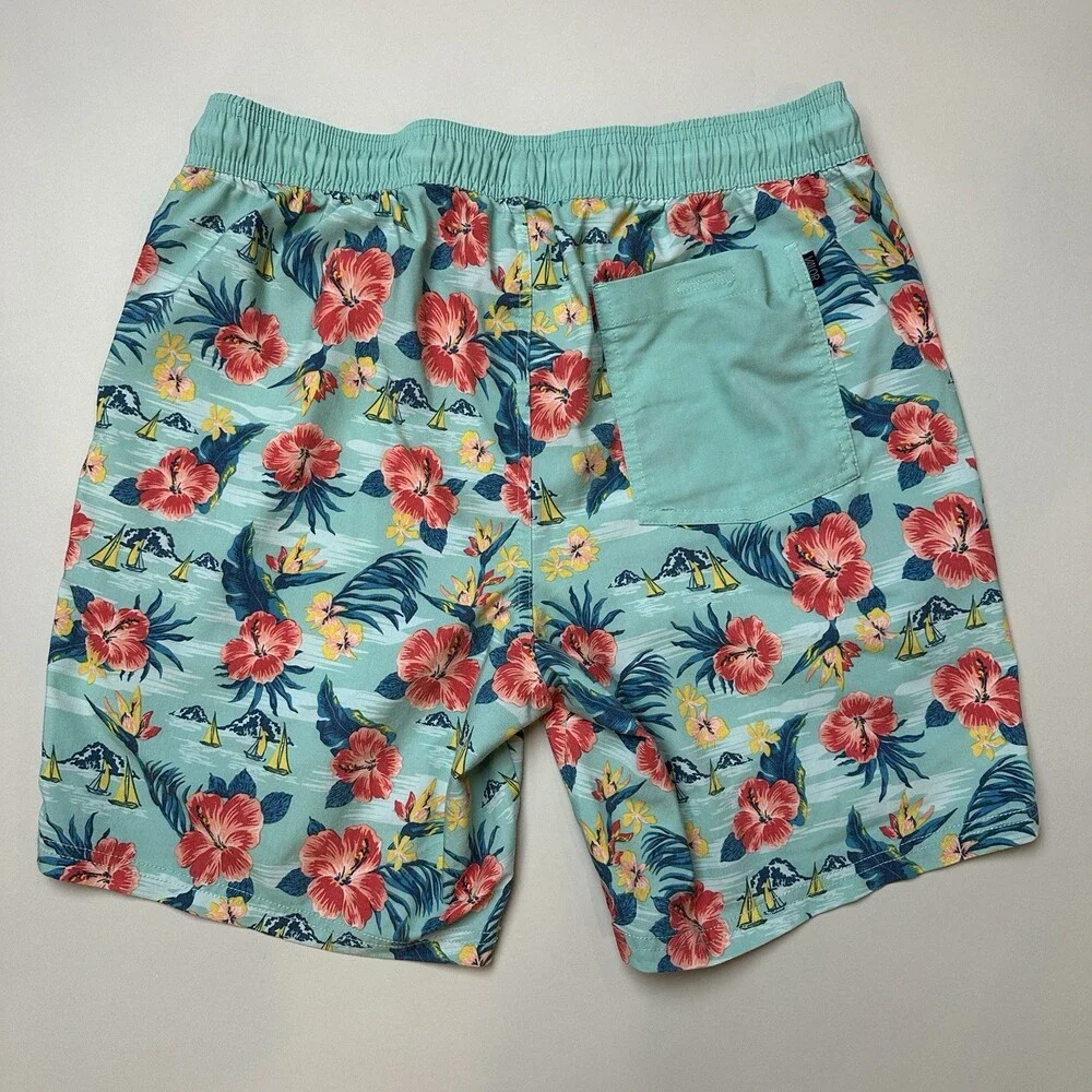 Hawaiian Board Shorts Blue Red Floral Men’s MEDIUM Valor Collective